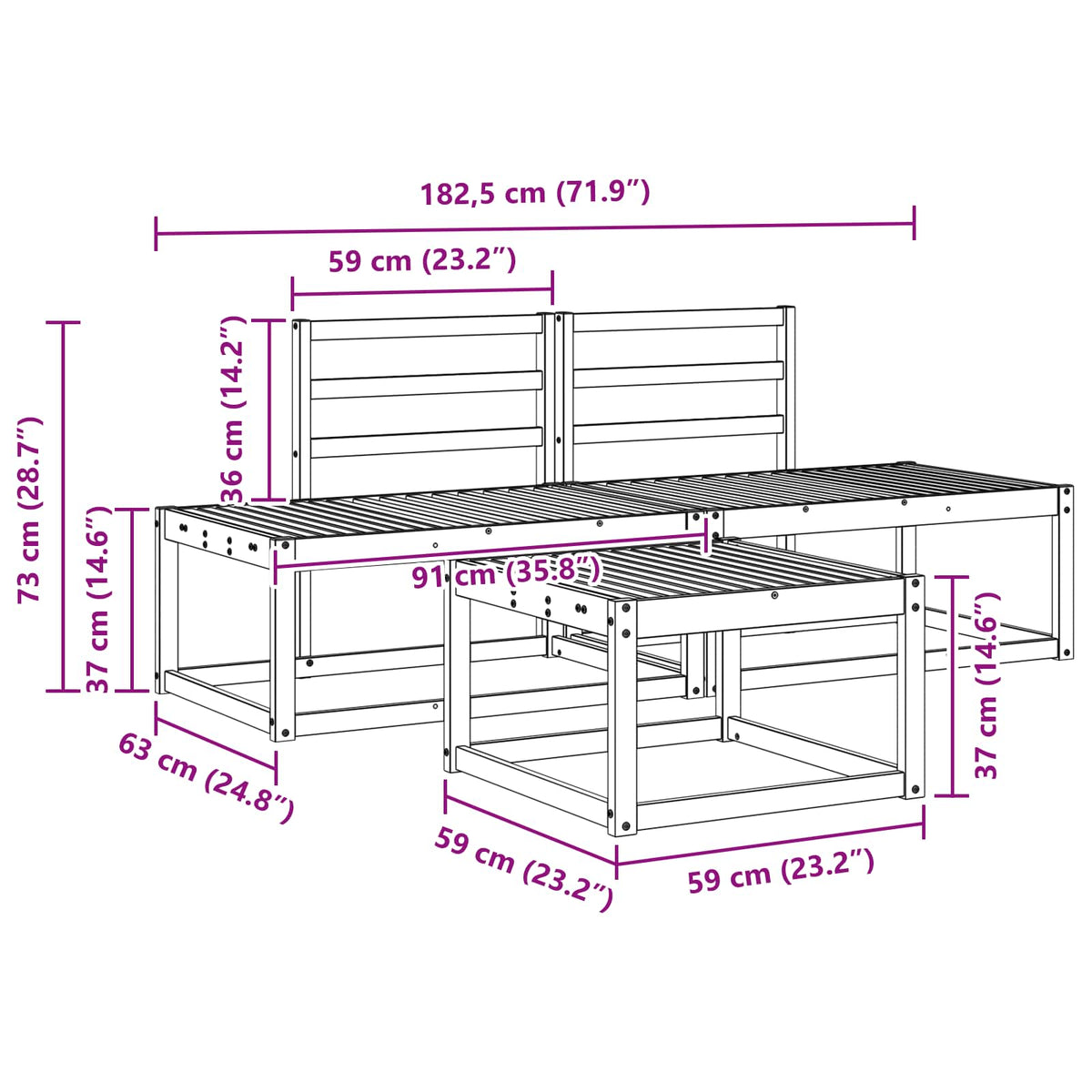 Outdoor Sofa Set 3 pcs White Solid Acacia Wood