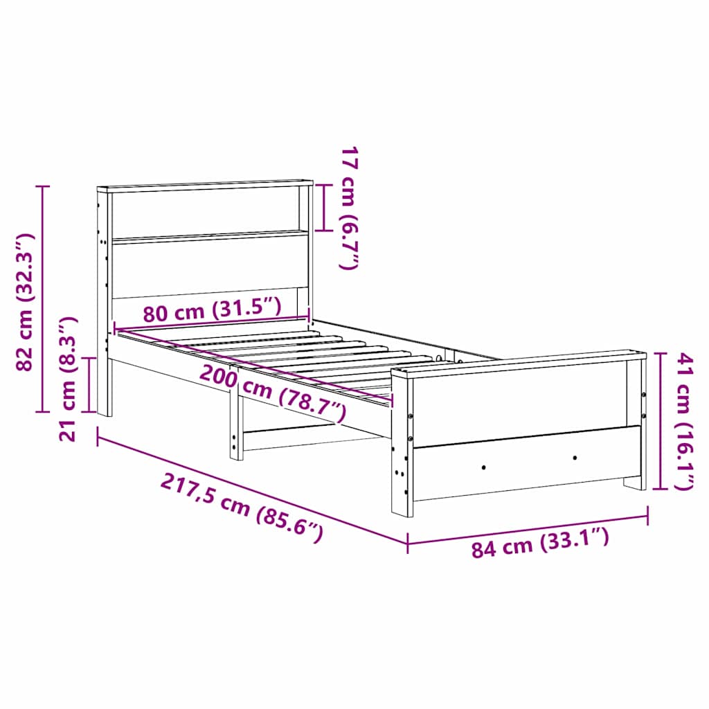 Bed Frame with Headboard Wax Brown 80 x 200 cm Engineered Wood