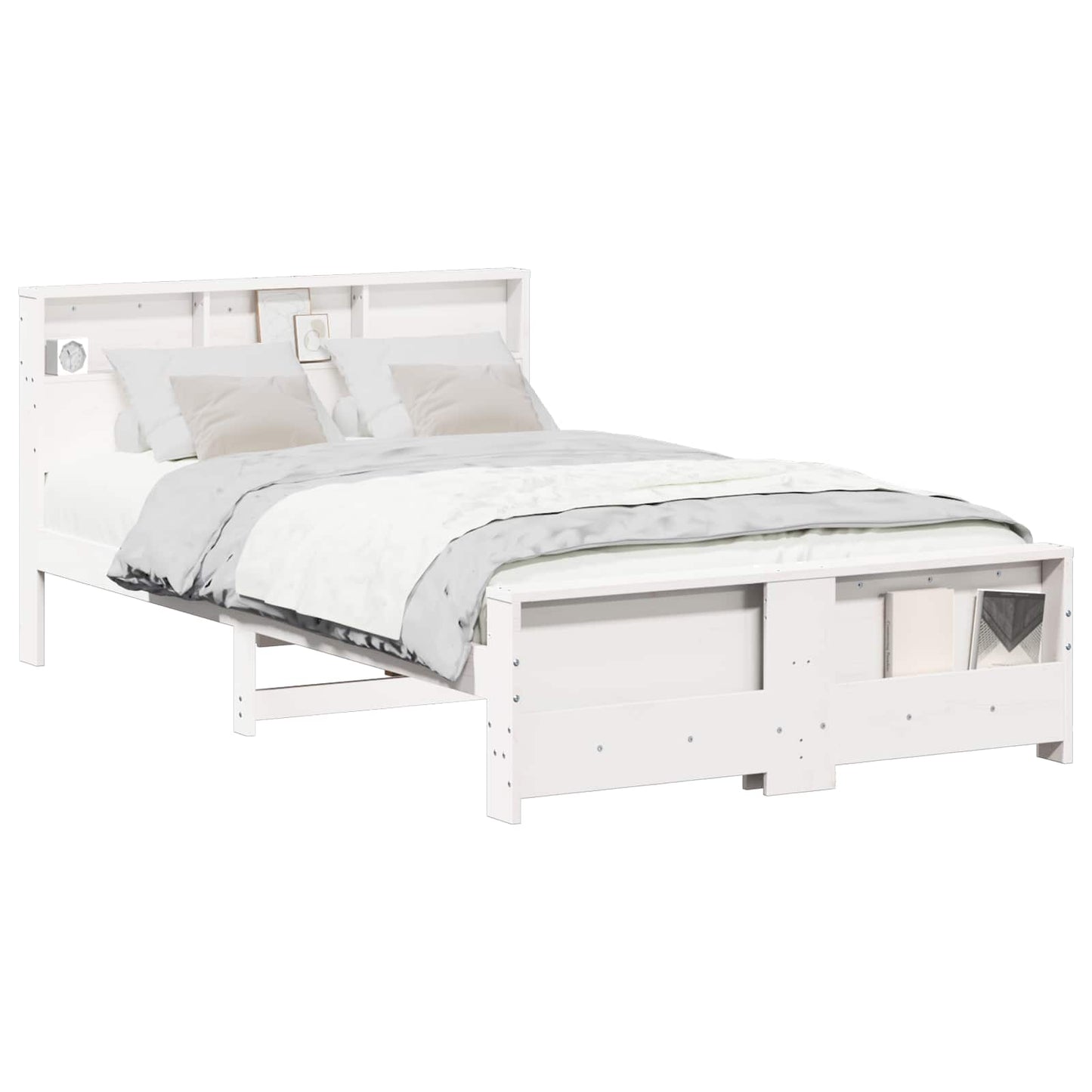 Bed Frame with Headboard White 135 x 190 cm Engineered Wood
