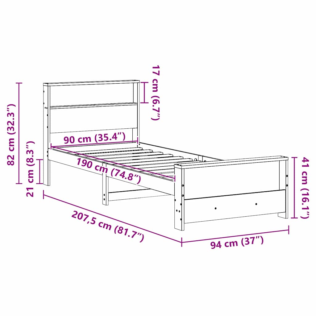 Bed Frame with Headboard White 90 x 190 cm Engineered Wood