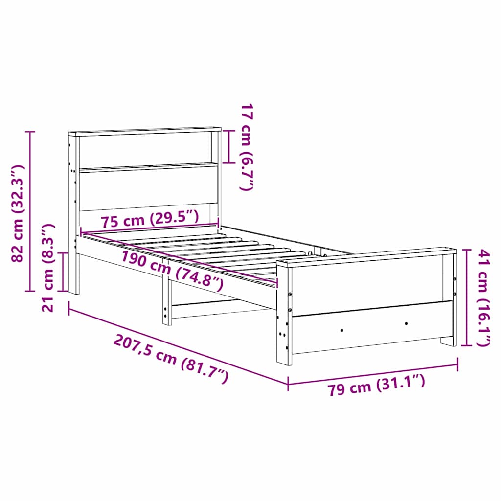 Bed Frame with Headboard White 75 x 190 cm Engineered Wood