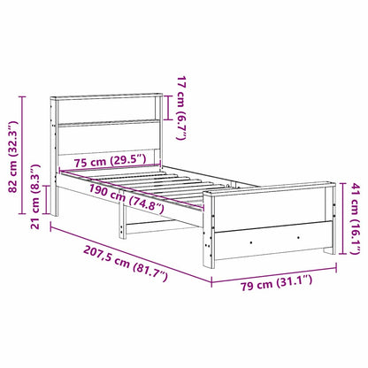 Bed Frame with Headboard White 75 x 190 cm Engineered Wood