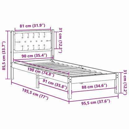 Bed Frame with Headboard Light Grey 90 x 190 cm Solid Pine Wood