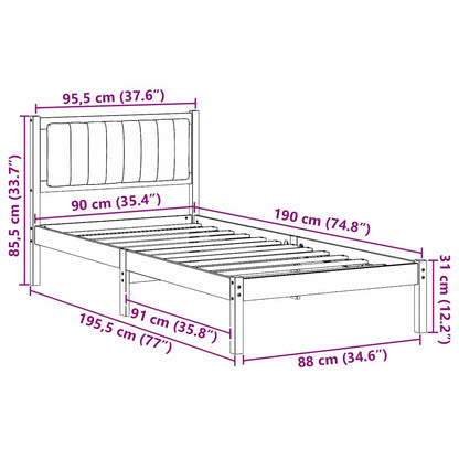 Bed Frame with Upholstered Headboard Light Grey 90 x 190 cm