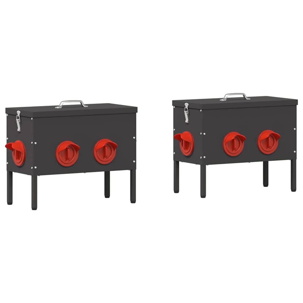 Chicken Feeder 2 pcs Black 41.5 x 20.5 x 33 cm