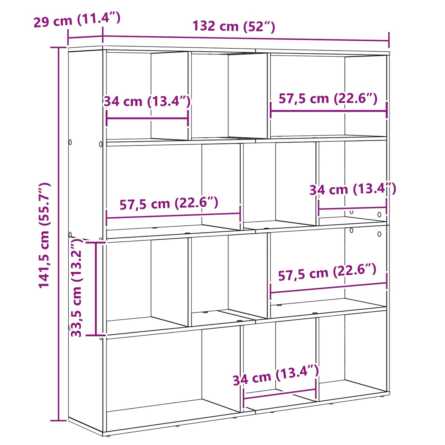 Book Cabinet 12-Tier 132 x 29 x 141.5 cm Engineered Wood