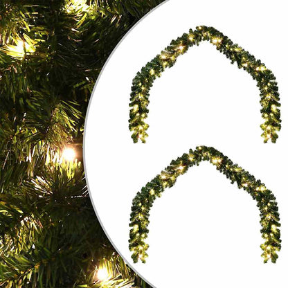 Christmas Garland with 600 LEDs 2 pcs Green PVC