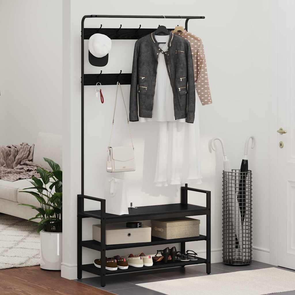 Coat Rack with Shelf Black oak 95 x 34 x 184 cm Engineered wood