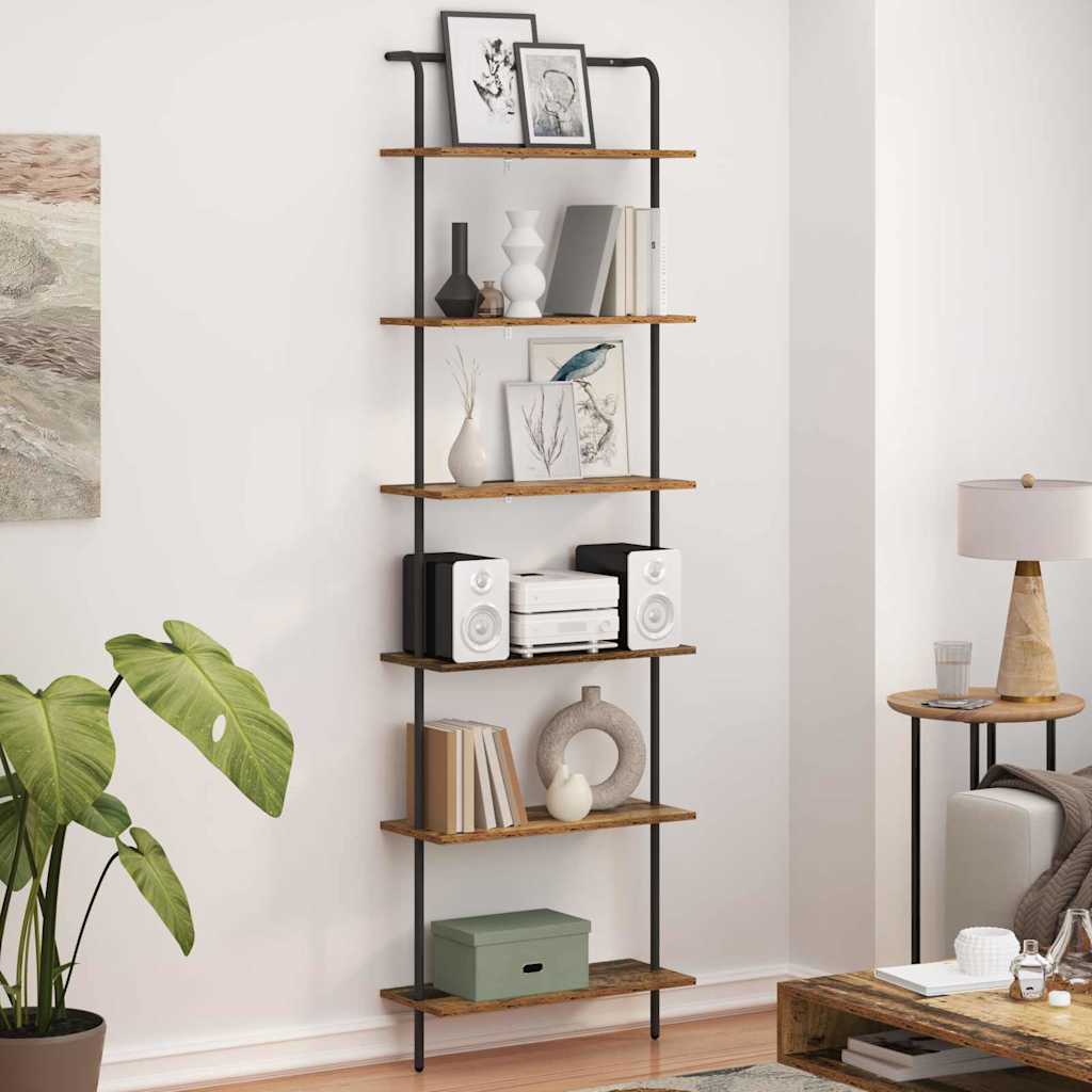 Bookshelf 6-Tier 60 x 24 x 203 cm Engineered wood Old Wood
