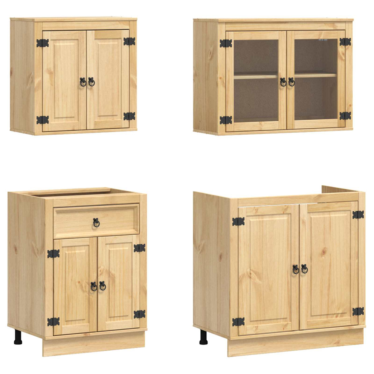 Cabinet SKI 4 pcs Honey Brown Solid Pine Wood