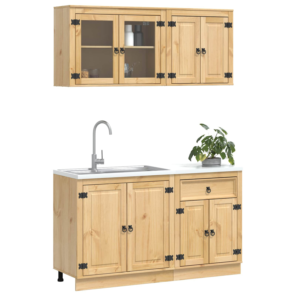 Cabinet SKI 4 pcs Honey Brown Solid Pine Wood