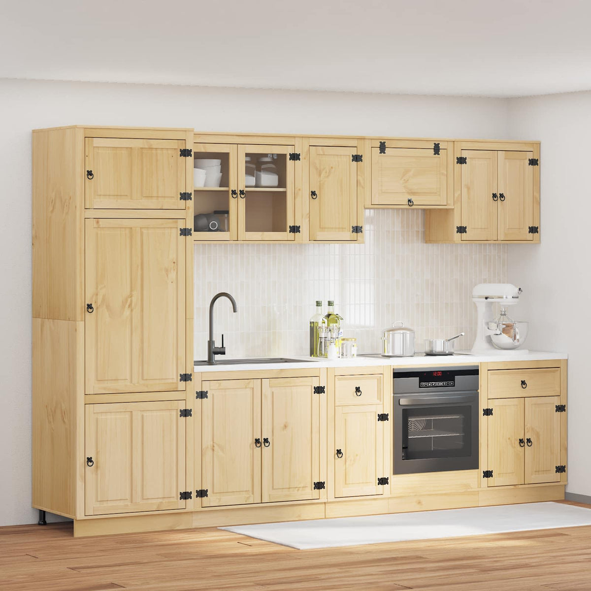Cabinet SKI 9 pcs Honey Brown Solid Pine Wood