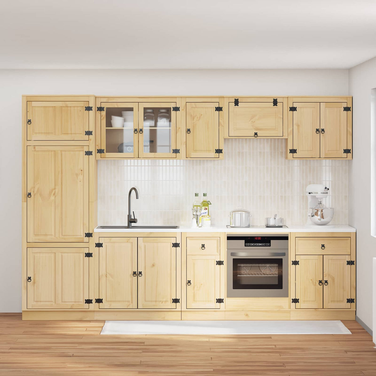 Cabinet SKI 9 pcs Honey Brown Solid Pine Wood
