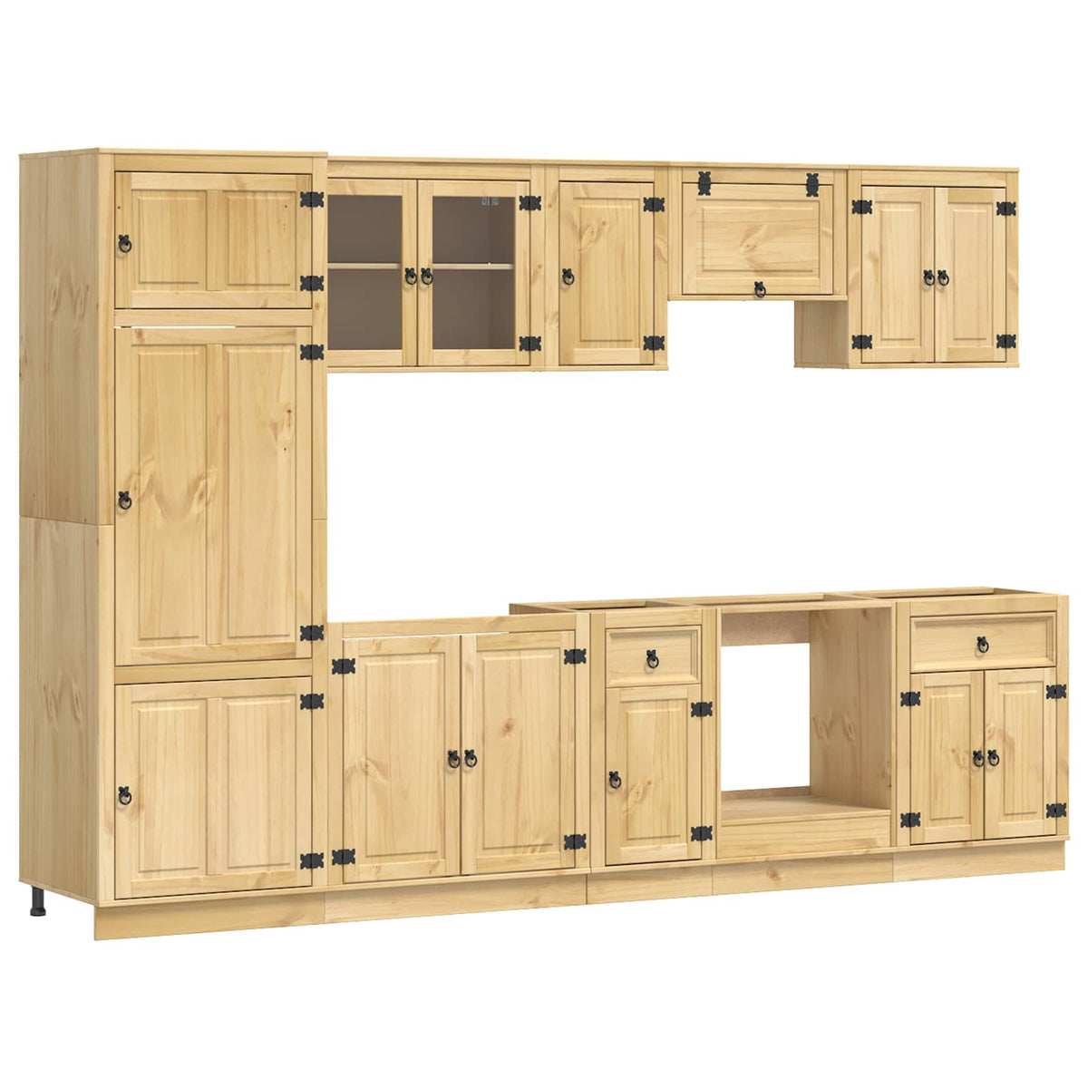 Cabinet SKI 9 pcs Honey Brown Solid Pine Wood