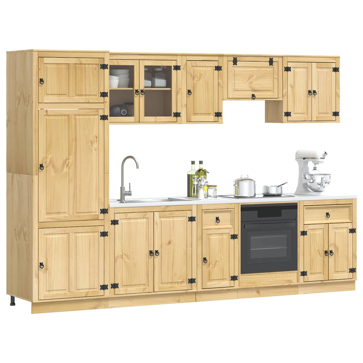 Cabinet SKI 9 pcs Honey Brown Solid Pine Wood