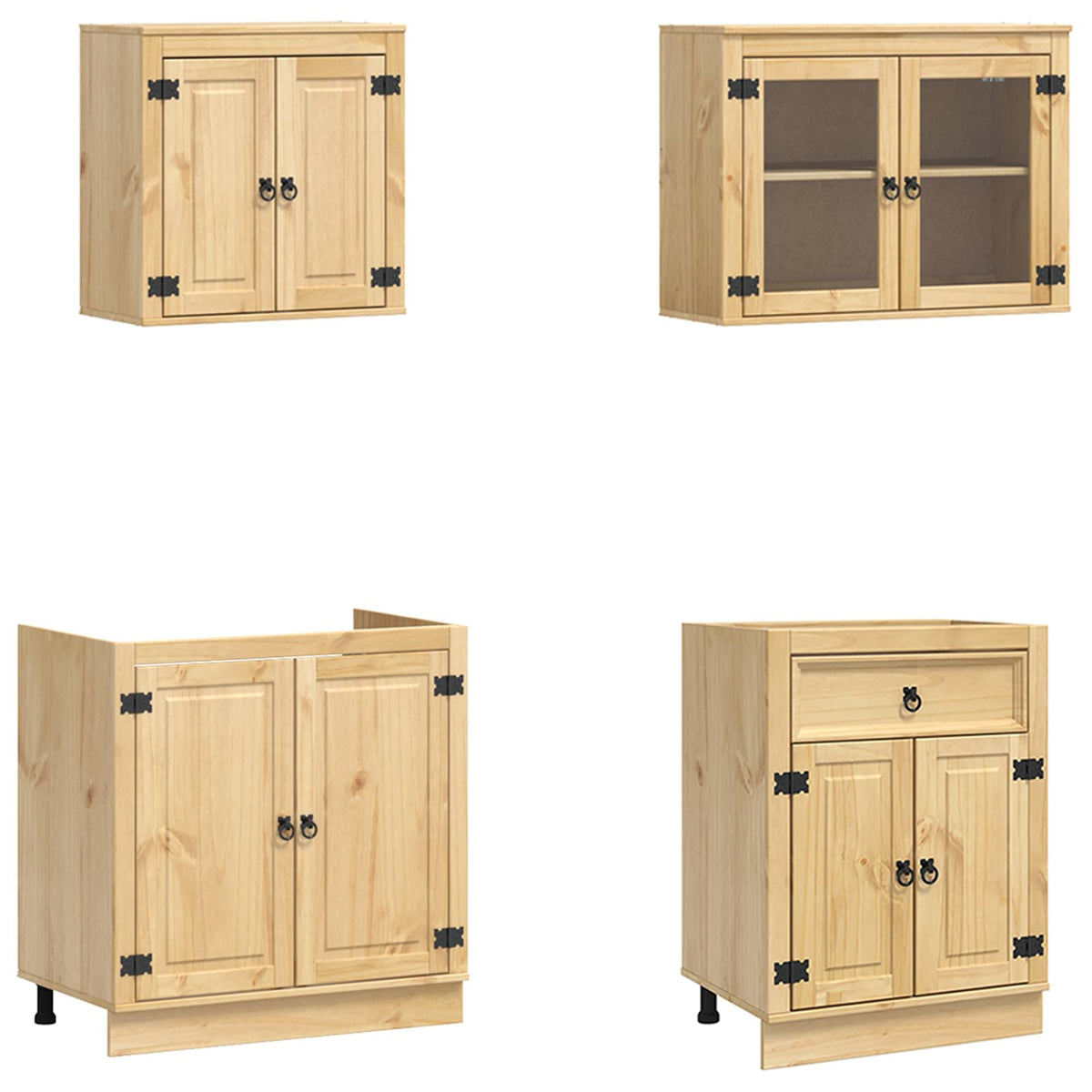 Cabinet SKI 8 pcs Honey Brown Solid Pine Wood