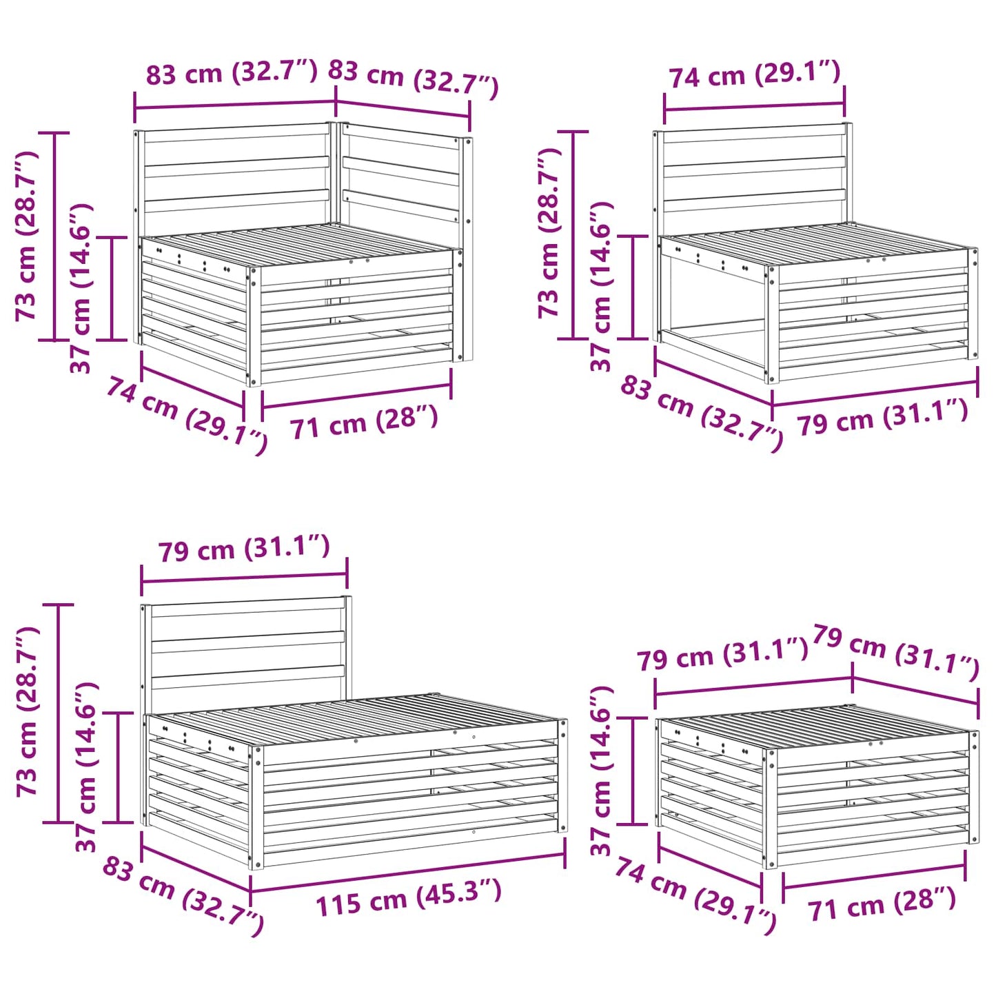 6 pcs Outdoor Sofa Set White