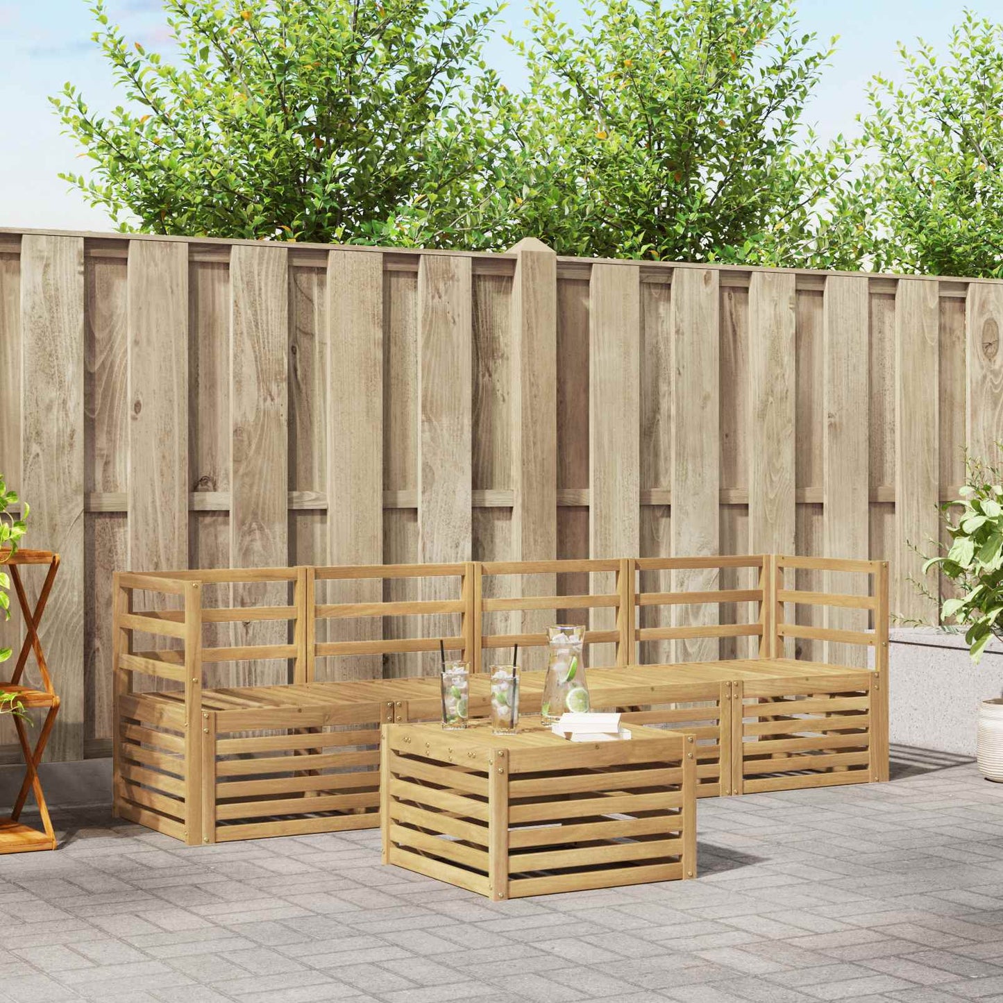 Outdoor Sofa Set 5 pcs White Solid Acacia Wood