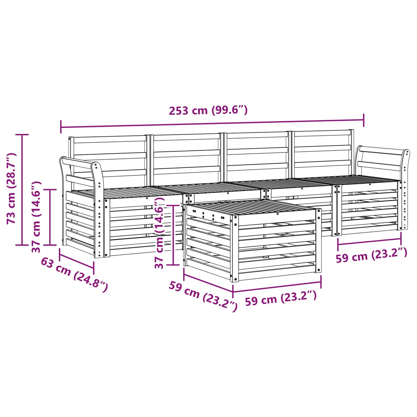 Outdoor Sofa Set 5 pcs White Solid Acacia Wood