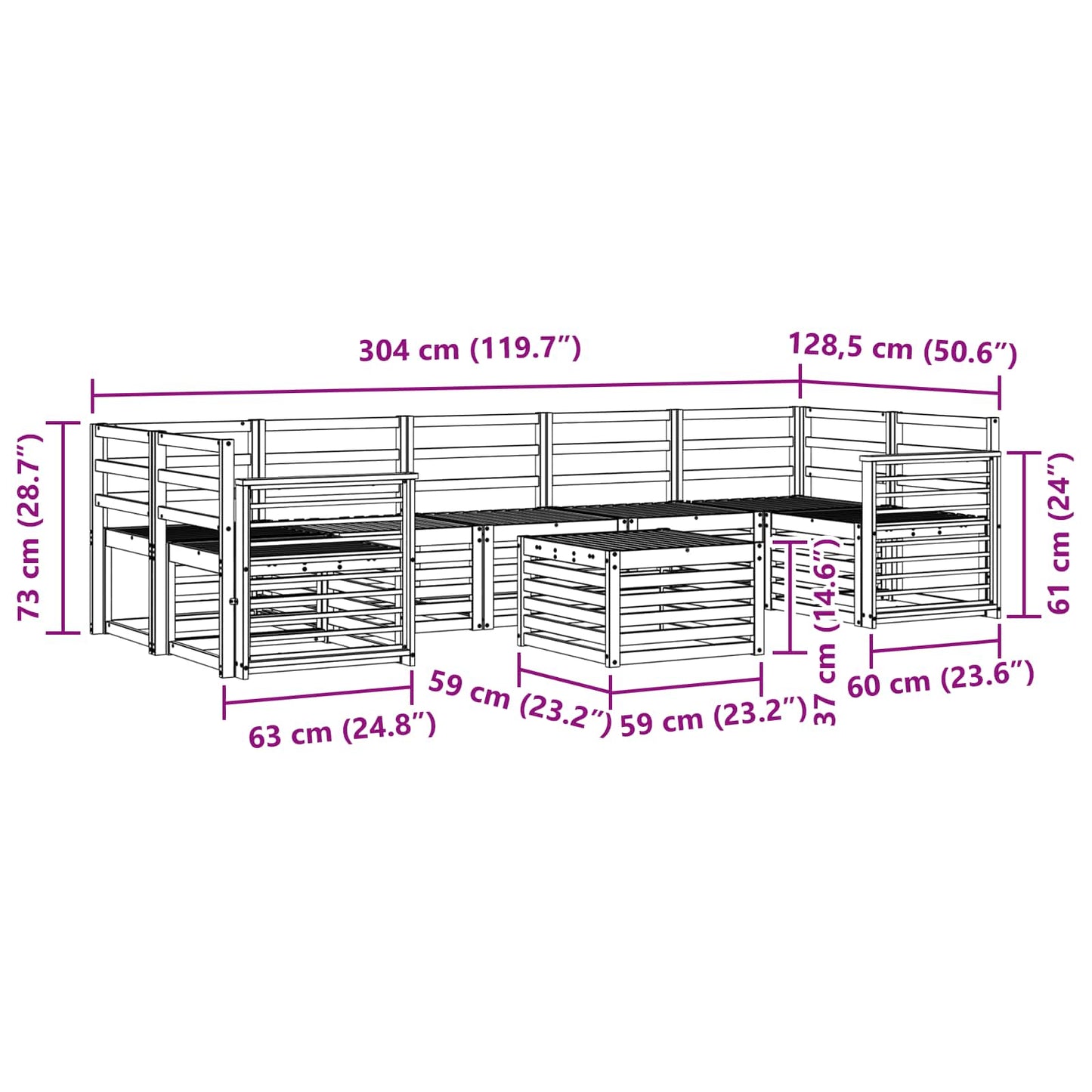 Sofa Sets Solid Acacia Wood