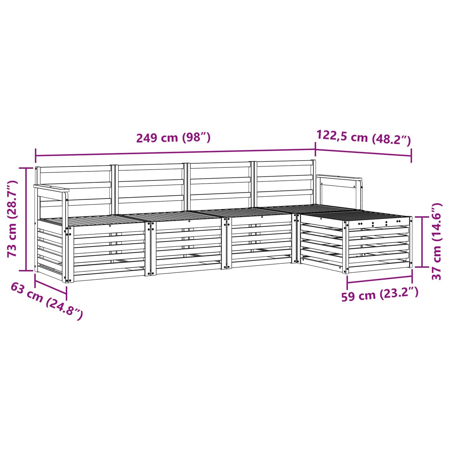 Outdoor Sofa Set 5 pcs White 249 x 122.5 x 73 cm