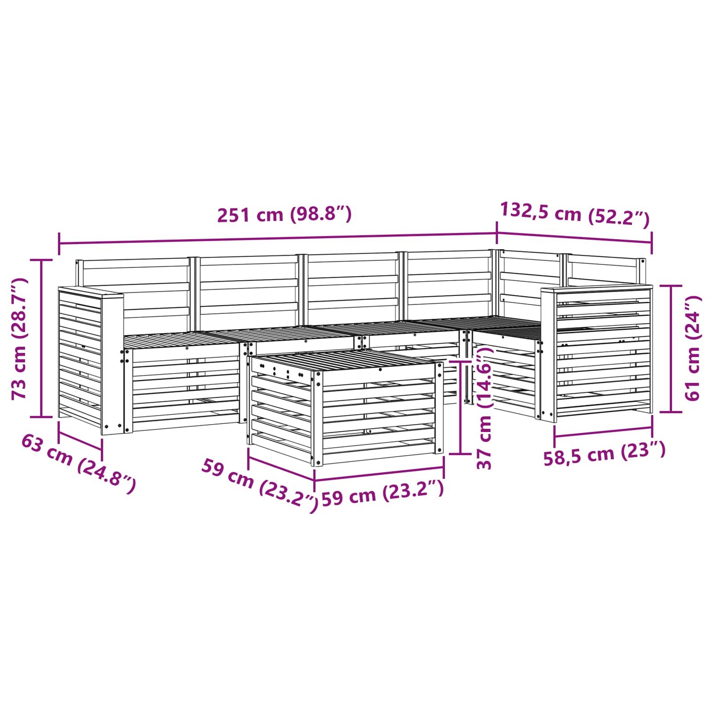 Outdoor Sofa Set 6 pcs White 59 x 59 x 37 cm Solid Acacia Wood