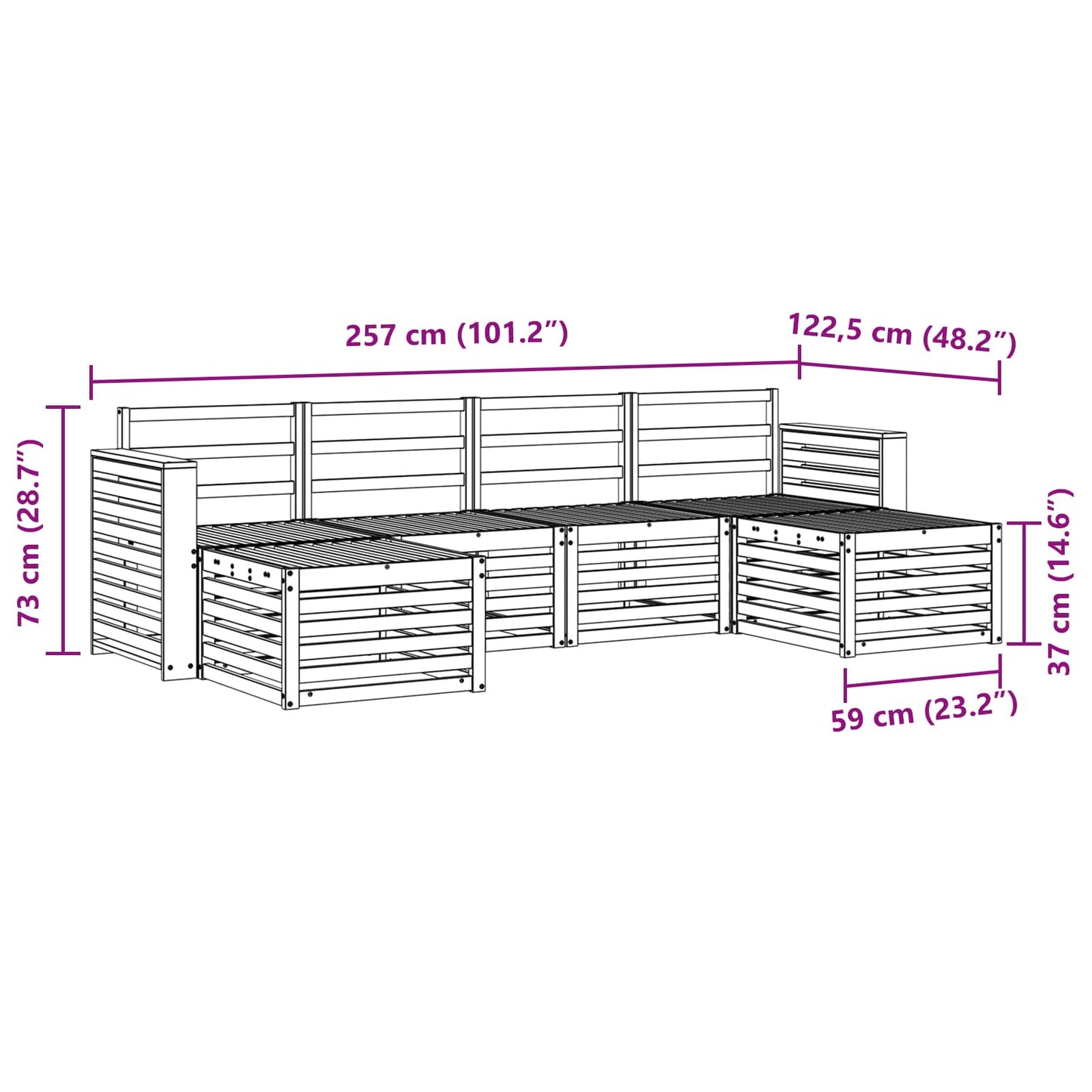 Outdoor Sofa Set 6 pcs White 257 x 122.5 x 73 cm