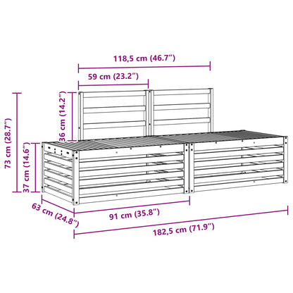 Outdoor Sofa Set 3 Piece White 182.5 x 63 x 73 cm