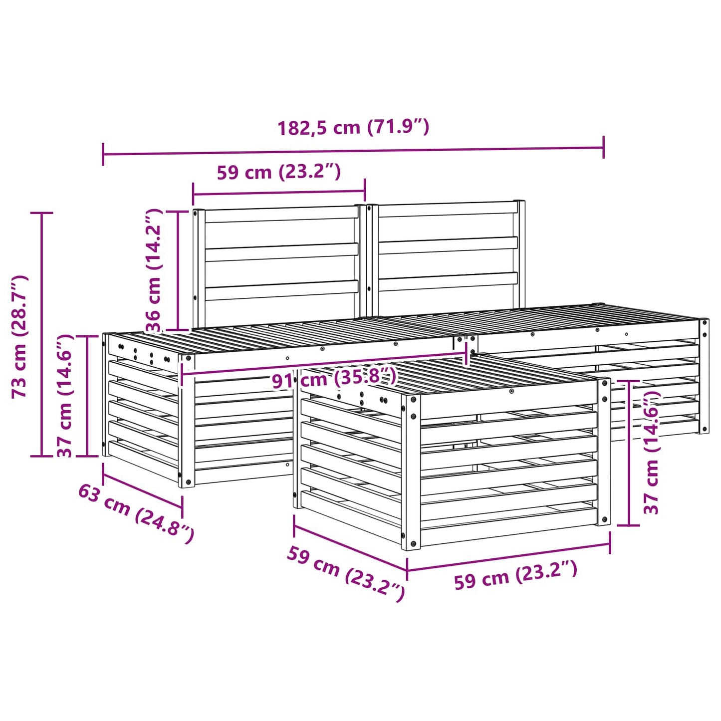Outdoor Sofa Set 4 Piece White Solid Acacia Wood