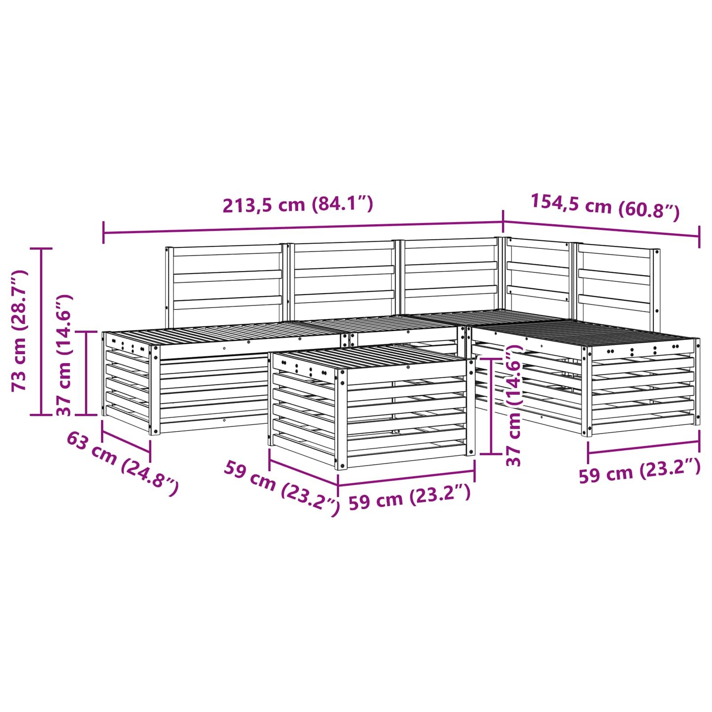 Outdoor Sofa Set 5 Piece White