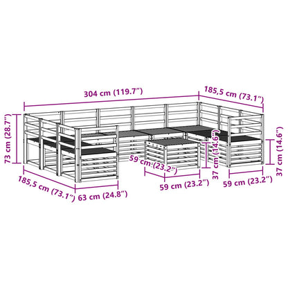 Outdoor Sofa Set 10 pcs White 59 x 59 x 37 cm Solid Acacia Wood