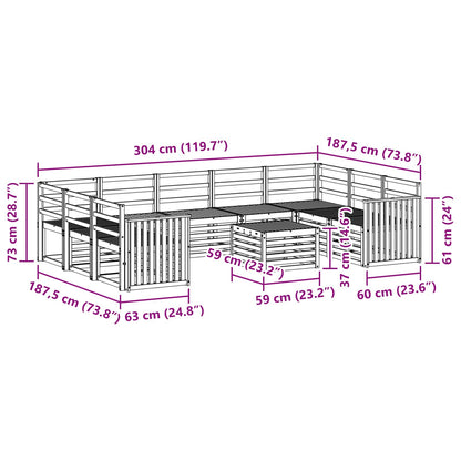 Outdoor Sofa Set 10 pcs White 59 x 59 x 37 cm Solid Acacia Wood