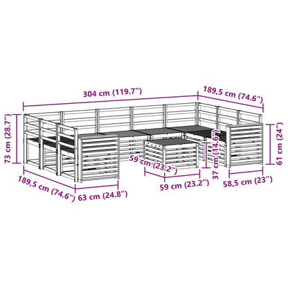 Outdoor Sofa Set 10 pcs White 59 x 59 x 37 cm Solid Acacia Wood