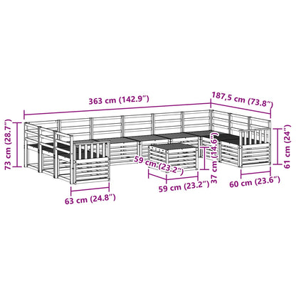 Outdoor Sofa Set 11 pcs White 59 x 59 x 37 cm Solid Acacia Wood