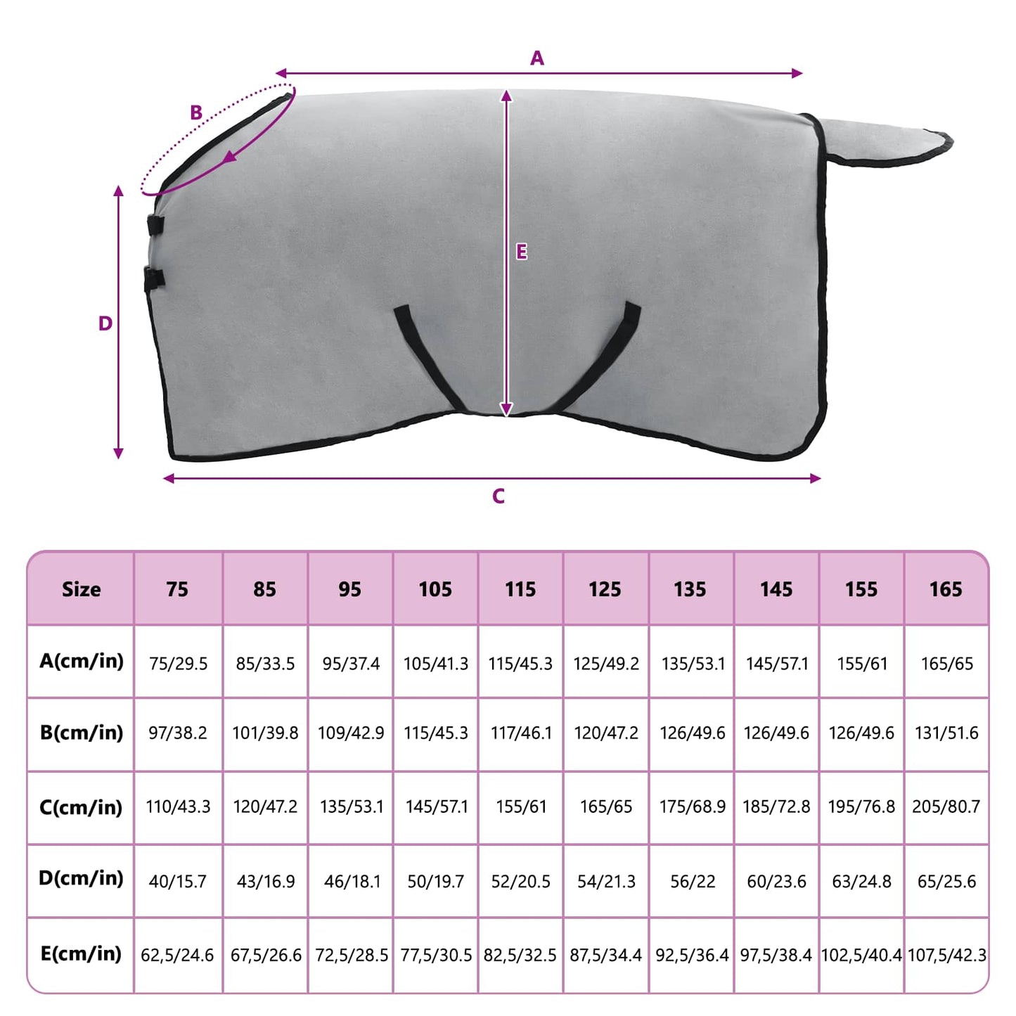 Horse Blanket Full Light Grey and Pink 75 cm Polyester Fleece