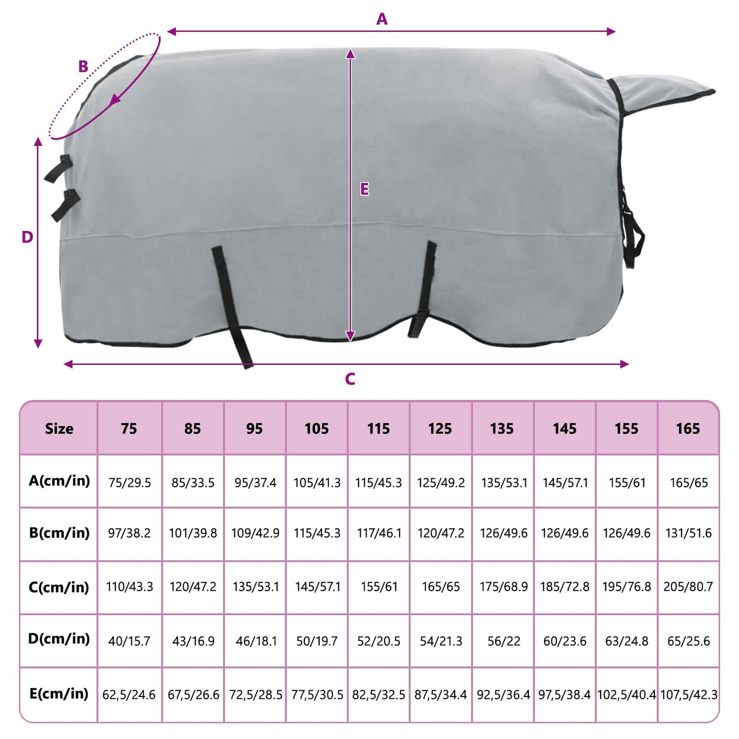 Horse Blanket Full Light Grey and Pink 135 cm Polyester Fleece