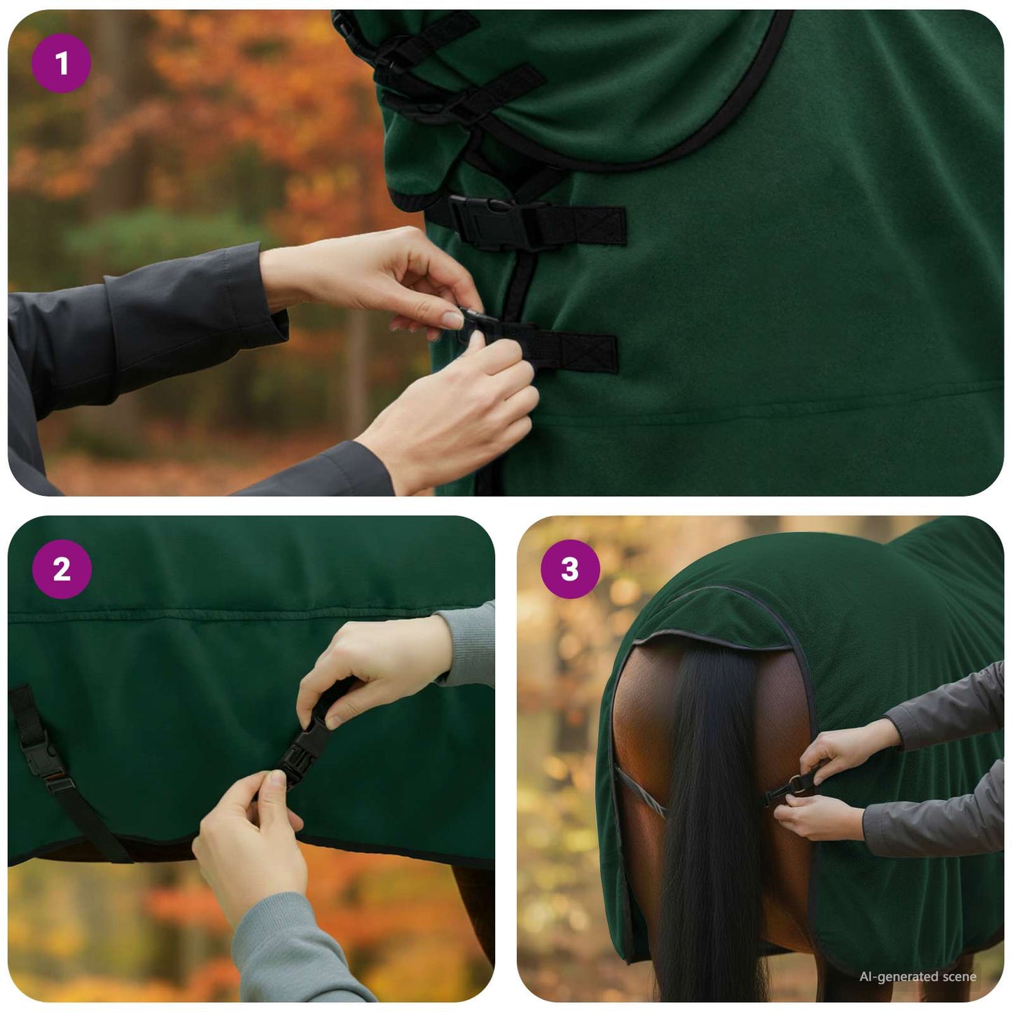 Horse Blanket Full Dark Green 165 cm Polyester Fleece