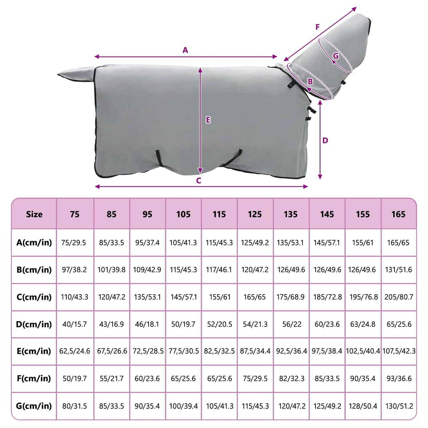 Horse Blanket Full Light Grey and Pink 105 cm Polyester Fleece