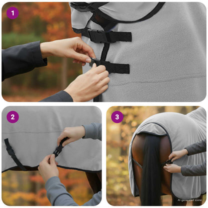 Horse Blanket Full Light Grey and Pink 155 cm Polyester Fleece