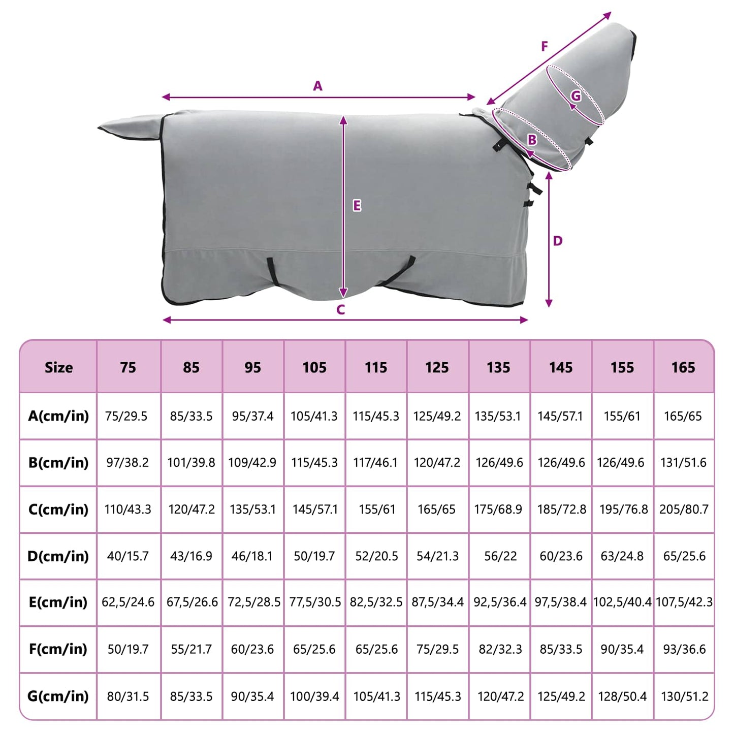 Horse Blanket Full Light Grey and Pink 165 cm Polyester Fleece