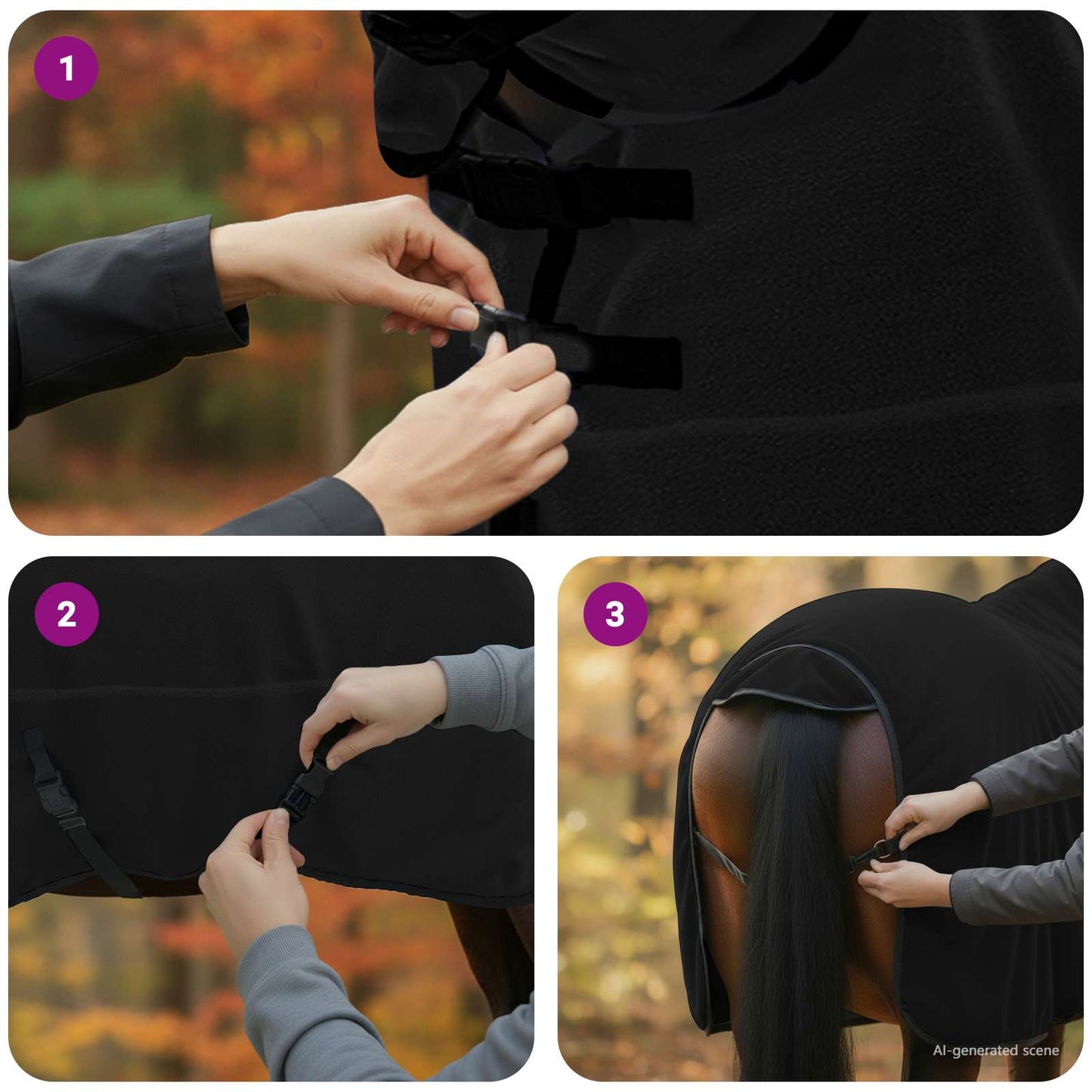 Horse Blanket Black 165 cm Polyester Fleece