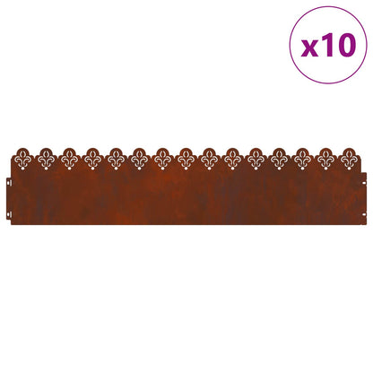 Lawn Edgings 10 pcs 103 x 0.05 x 22 cm Weathering Steel Rusty