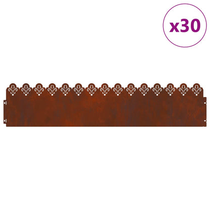 Lawn Edgings 30 pcs 103 x 0.05 x 22 cm Weathering Steel Rusty