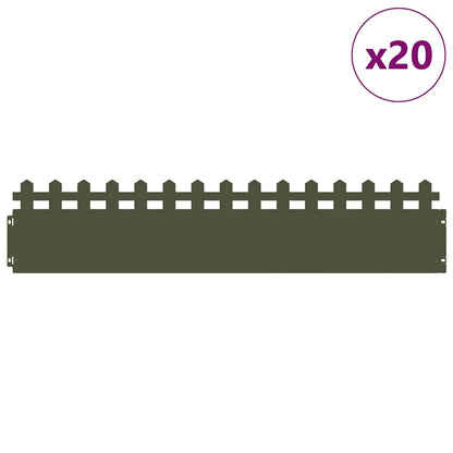 Lawn Edgings 20 pcs Olive Green 103 x 0.05 x 22 cm Steel