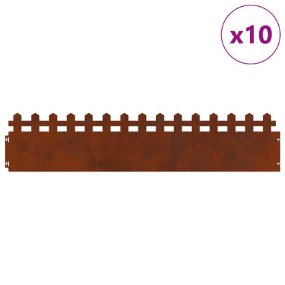 Lawn Edgings 10 pcs 103 x 0.05 x 22 cm Weathering Steel Rusty