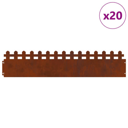 Lawn Edgings 20 pcs 103 x 0.05 x 22 cm Weathering Steel Rusty
