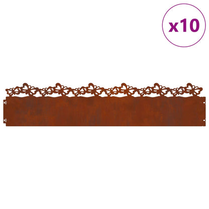 Lawn Edgings 10 pcs 103 x 0.05 x 22 cm Weathering Steel Rusty