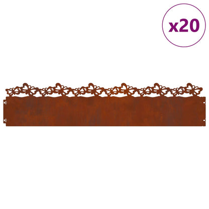 Lawn Edgings 20 pcs 103 x 0.05 x 22 cm Weathering Steel Rusty