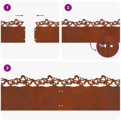 Lawn Edgings 20 pcs 103 x 0.05 x 22 cm Weathering Steel Rusty