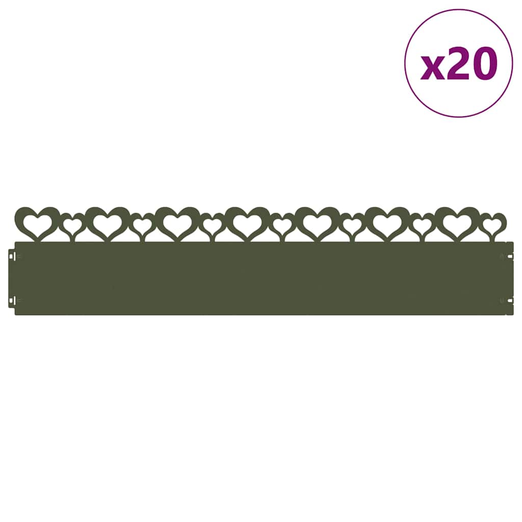 Lawn Edgings 20 pcs Olive Green 103 x 0.05 x 22 cm Steel